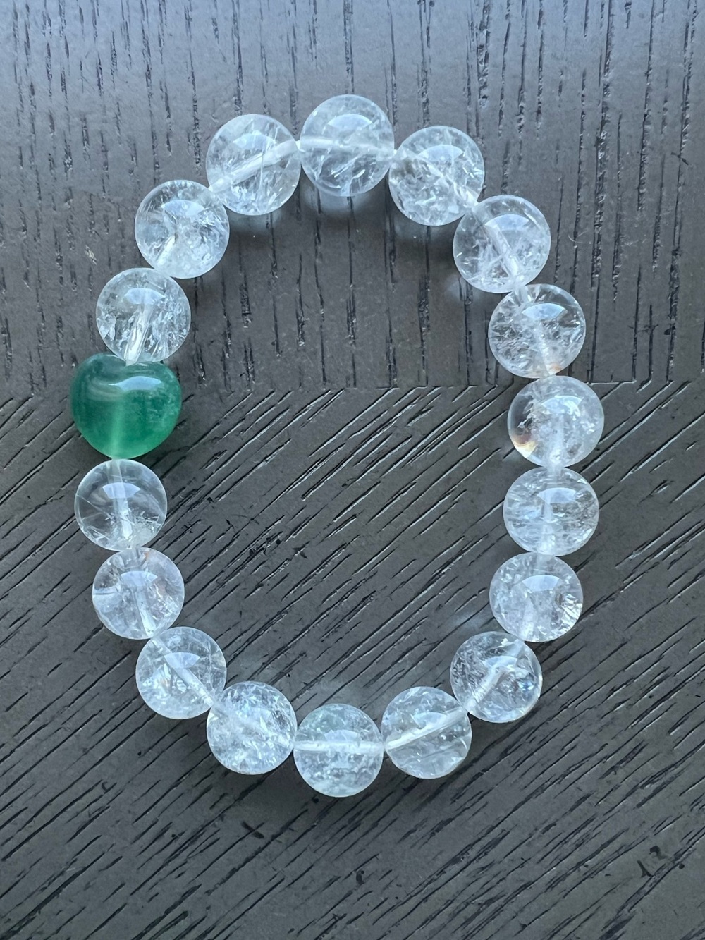 Lemurian quartz with fluorite heart bracelet 12mm SIZE 7.25’ - Picture 3 of 5